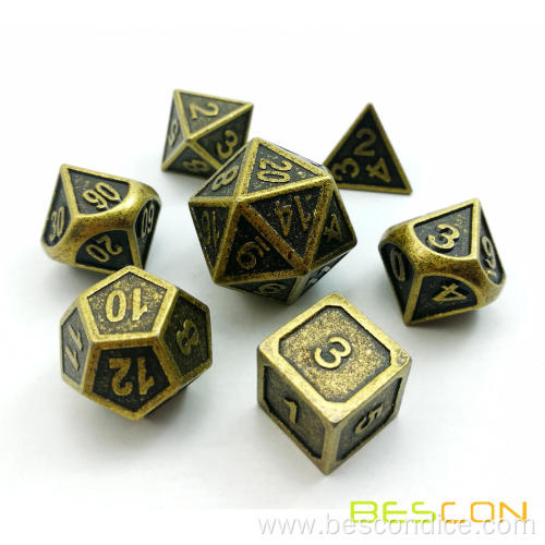 Ancient Brass Solid Metal Polyhedral D&D Dice Set